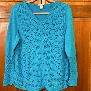 Chico’s turquoise sweater-beautiful lacy weave